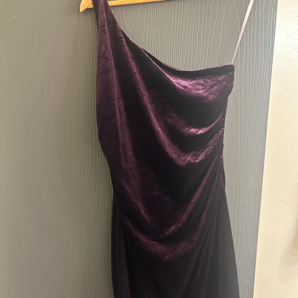 Honey and Rosie Purple Asymmetrical Ruched One Shoulder Dress